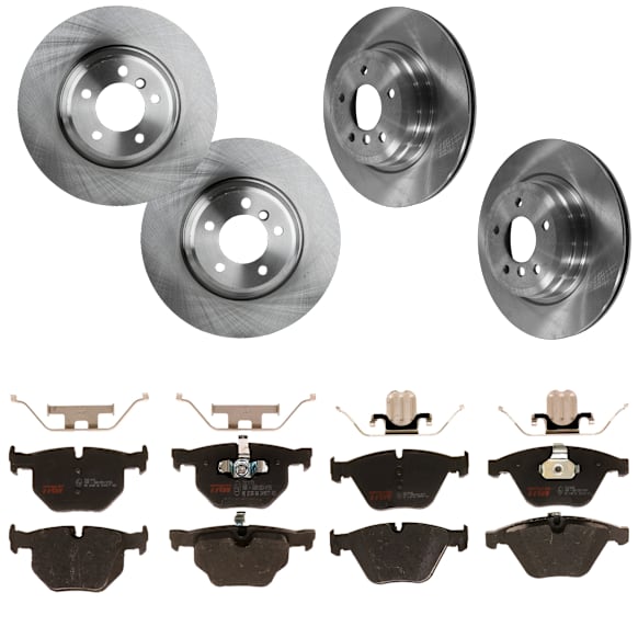 KIT-073024-1118 4-Wheel Set Front and Rear Brake Disc and Pad Kit, Plain Surface 5 Lugs Front-347.98 mm/Rear-336.04 mm Ceramic, Includes (4) Brake Disc and (2) Brake Pad Set