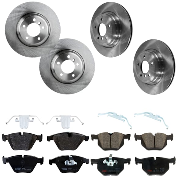 KIT-073024-1127 4-Wheel Set Front and Rear Brake Disc and Pad Kit, Plain Surface 5 Lugs Front-347.98 mm/Rear-336.04 mm Semi-metallic, Includes (4) Brake Disc and (2) Brake Pad Set