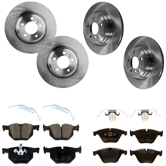 KIT-073024-1128 4-Wheel Set Front and Rear Brake Disc and Pad Kit, Plain Surface 5 Lugs Front-347.98 mm/Rear-336.04 mm Semi-metallic, Includes (4) Brake Disc and (2) Brake Pad Set