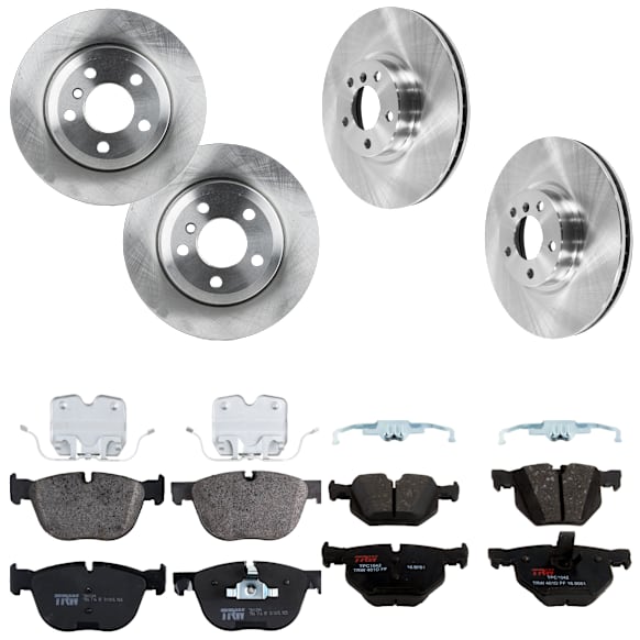 KIT-073024-1512 4-Wheel Set Front and Rear Brake Disc and Pad Kit, Plain Surface 5 Lugs Front-347.98 mm/Rear-320.04 mm Semi-metallic, Includes (4) Disc and (2) Pad Set