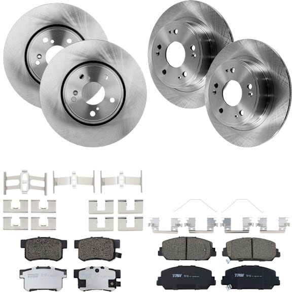 KIT-073024-171 4-Wheel Set Front and Rear Brake Disc and Pad Kit, Plain Surface 5 Lugs Front-311.91 mm/Rear-281.69 mm Ceramic, Includes (4) Disc and (2) Pad Set