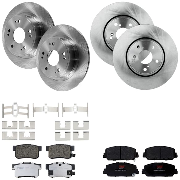 KIT-073024-172 4-Wheel Set Front and Rear Brake Disc and Pad Kit, Plain Surface 5 Lugs Front-311.91 mm/Rear-281.69 mm Ceramic, Includes (4) Disc and (2) Pad Set