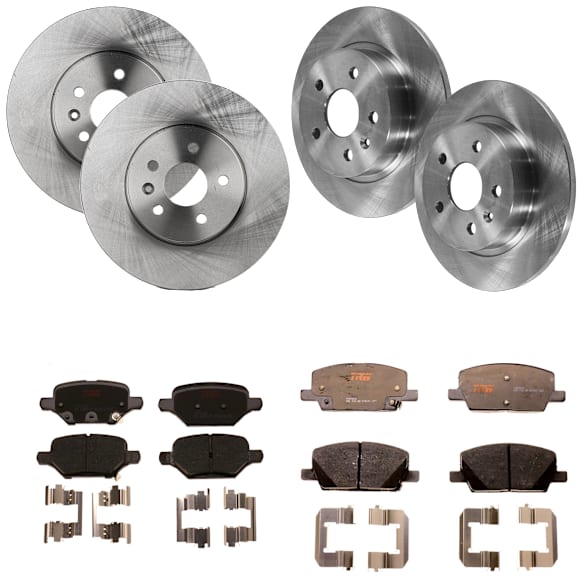 KIT-073024-1760 4-Wheel Set Front and Rear Brake Disc and Pad Kit, Plain Surface 5 Lugs Front-299.97 mm/Rear-267.97 mm Ceramic, Includes (4) Disc and (2) Pad Set