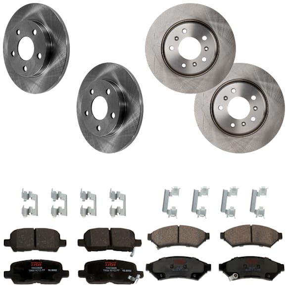 KIT-073024-1765 4-Wheel Set Front and Rear Brake Disc and Pad Kit, Plain Surface 5 Lugs Front-296.93 mm/Rear-270 mm Ceramic, Includes (2) Brake Pad Set and (4) Brake Disc