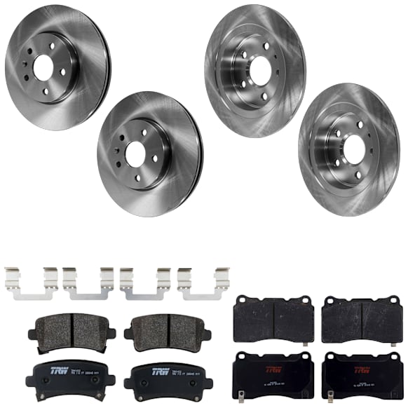 KIT-073024-1960 4-Wheel Set Front and Rear Brake Disc and Pad Kit, Plain Surface, 5 Lugs, Ceramic - Front; Semi-Metallic - Rear, 321mm Front Disc, Single Piston Front Calipers