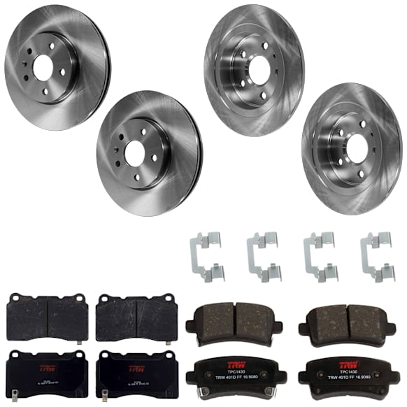 KIT-073024-1967 4-Wheel Set Front and Rear Brake Disc and Pad Kit, Plain Surface, 5 Lugs, Ceramic - Front; Semi-Metallic - Rear, 321mm Front Disc, Single Piston Front Calipers