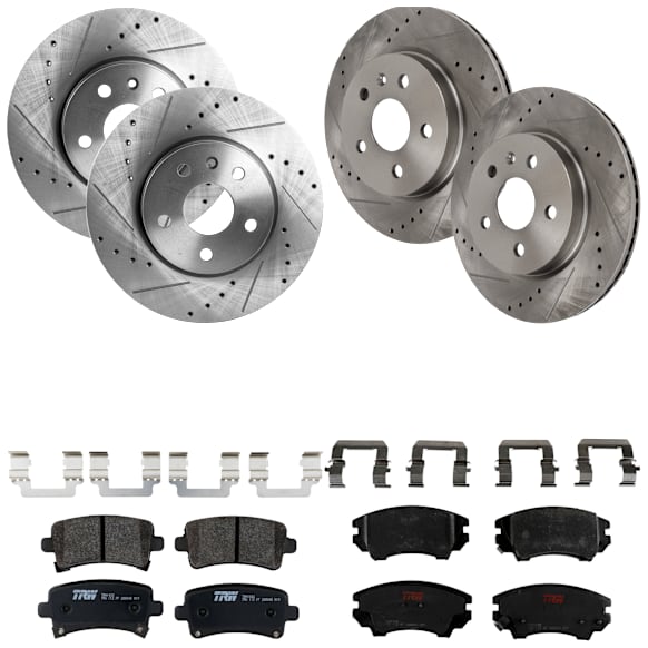 KIT-073024-1982 4-Wheel Set Front and Rear Brake Disc and Pad Kit, Cross-drilled and Slotted 5 Lugs Front-321 mm/Rear-314.96 mm Semi-metallic, Includes (4) Brake Disc and (2) Brake Pad Set