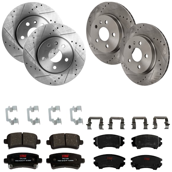 KIT-073024-1989 4-Wheel Set Front and Rear Brake Disc and Pad Kit, Cross-drilled and Slotted 5 Lugs Front-321 mm/Rear-314.96 mm Semi-metallic, Includes (4) Brake Disc and (2) Brake Pad Set