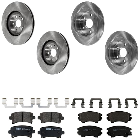 KIT-073024-2001 4-Wheel Set Front and Rear Brake Disc and Pad Kit, Plain Surface 5 Lugs Front-344.93 mm/Rear-292 mm Semi-metallic, Includes (2) Brake Pad Set and (4) Brake Disc