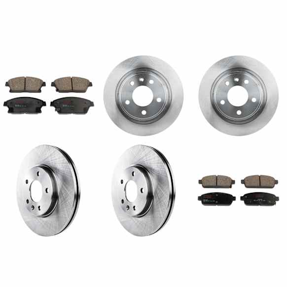 KIT-073024-2091 Front and Rear Brake Disc and Pad Kit, Plain Surface, 5 Lugs, Front-299.97 mm/Rear-292 mm, Front-Semi-Metallic/Rear-Ceramic