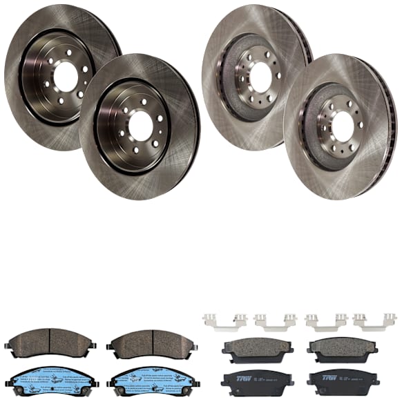 KIT-073024-2720 4-Wheel Set Front and Rear Brake Disc and Pad Kit, Plain Surface 6 Lugs Front-323.09 mm/Rear-319.02 mm Ceramic, Includes (4) Brake Disc and (2) Brake Pad Set