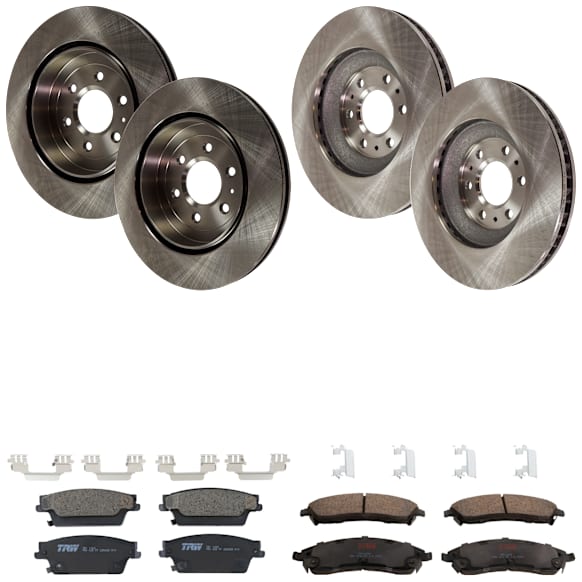 KIT-073024-2721 4-Wheel Set Front and Rear Brake Disc and Pad Kit, Plain Surface 6 Lugs Front-323.09 mm/Rear-319.02 mm Ceramic, Includes (4) Brake Disc and (2) Brake Pad Set