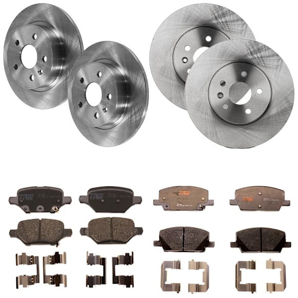 KIT-073024-3164 4-Wheel Set Front and Rear Brake Disc and Pad Kit, Plain Surface 5 Lugs Front-299.97 mm/Rear-267.97 mm Ceramic, Includes (4) Disc and (2) Pad Set