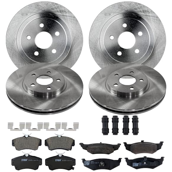 KIT-073024-3232 Front and Rear Brake Disc and Pad Kit, Plain Surface 5 Lugs Front-279.91 mm/Rear-269.75 mm Front-Ceramic/Rear-Semi-Metallic