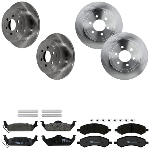 KIT-073024-3335 4-Wheel Set Front and Rear Brake Disc and Pad Kit, Plain Surface 6 Lugs Front-308 mm/Rear-311.91 mm Semi-metallic, Includes (4) Brake Disc and (2) Brake Pad Set