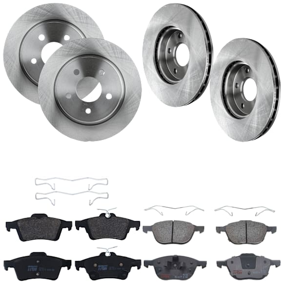KIT-073024-3743 4-Wheel Set Front and Rear Brake Disc and Pad Kit, Plain Surface 5 Lugs Front-277.88 mm/Rear-279.91 mm Semi-metallic, Includes (4) Brake Disc and (2) Brake Pad Set