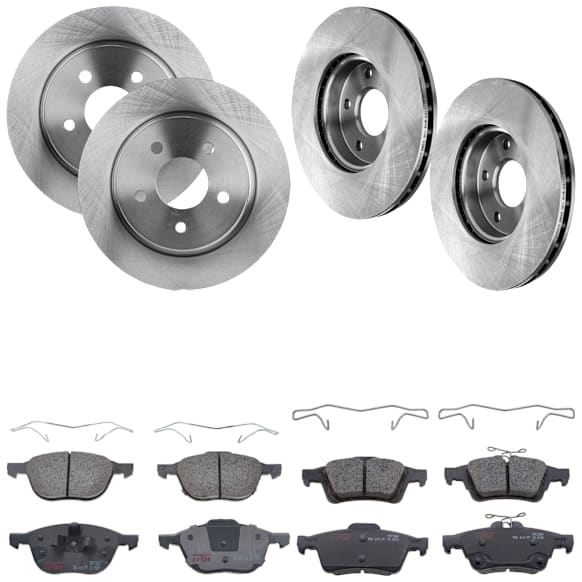 KIT-073024-3746 4-Wheel Set Front and Rear Brake Disc and Pad Kit, Plain Surface 5 Lugs Front-277.88 mm/Rear-279.91 mm Semi-metallic, Includes (4) Brake Disc and (2) Brake Pad Set
