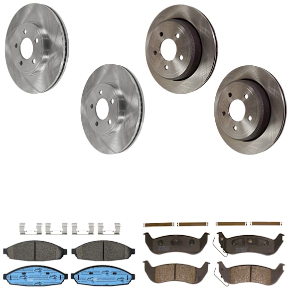 KIT-073024-3771 4-Wheel Set Front and Rear Brake Disc and Pad Kit, Plain Surface 5 Lugs Front-305.05 mm/Rear-294.89 mm Ceramic, Includes (2) Brake Pad Set and (4) Brake Disc