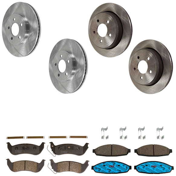 KIT-073024-3772 4-Wheel Set Front and Rear Brake Disc and Pad Kit, Plain Surface 5 Lugs Front-305.05 mm/Rear-294.89 mm Ceramic, Includes (2) Brake Pad Set and (4) Brake Disc
