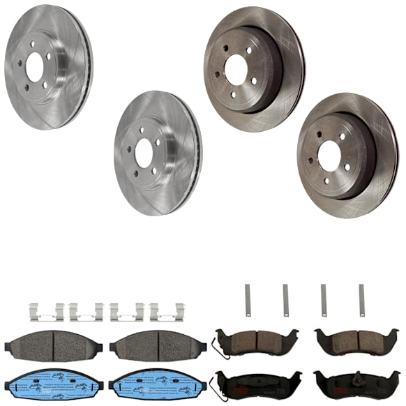 KIT-073024-3777 4-Wheel Set Front and Rear Brake Disc and Pad Kit, Plain Surface 5 Lugs Front-305.05 mm/Rear-294.89 mm Ceramic, Includes (2) Brake Pad Set and (4) Brake Disc