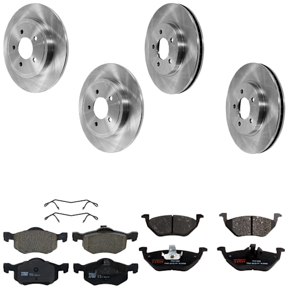 KIT-073024-3839 4-Wheel Set Front and Rear Brake Disc and Pad Kit, Plain Surface 5 Lugs Front-302.77 mm/Rear-302.01 mm Ceramic, Includes (4) Brake Disc and (2) Brake Pad Set