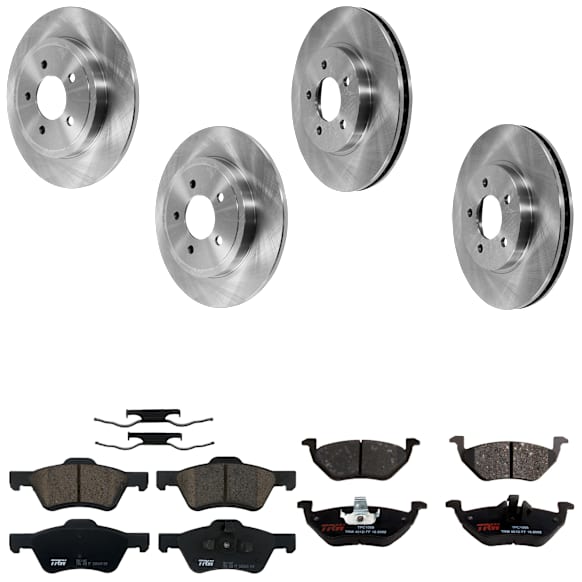 KIT-073024-3840 4-Wheel Set Front and Rear Brake Disc and Pad Kit, Plain Surface 5 Lugs Front-302.77 mm/Rear-302.01 mm Ceramic, Includes (4) Brake Disc and (2) Brake Pad Set
