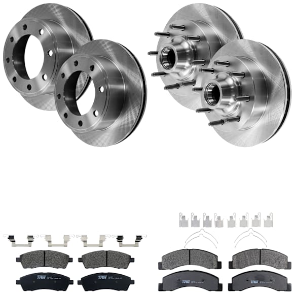 KIT-073024-3946 4-Wheel Set Front and Rear Brake Disc and Pad Kit, Plain Surface 8 Lugs Front-330.96 mm/Rear-325.88 mm Semi-metallic RWD, Includes (4) Brake Disc and (2) Brake Pad Set