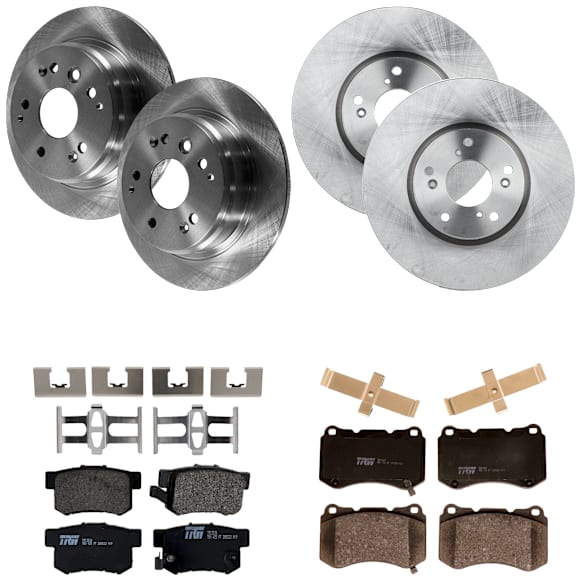 KIT-073024-398 Front and Rear Brake Disc and Pad Kit, Plain Surface, 5 Lugs, Front-309.88 mm/Rear-281.94 mm, Front-Semi-Metallic/Rear-Ceramic