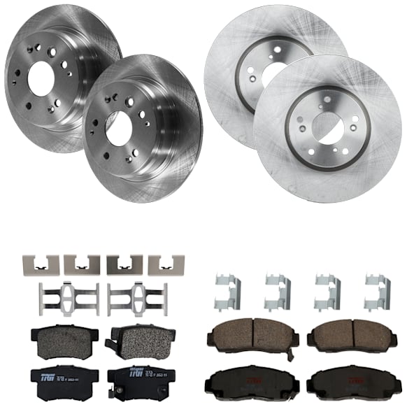 KIT-073024-399 4-Wheel Set Front and Rear Brake Disc and Pad Kit, Plain Surface 5 Lugs Front-309.88 mm/Rear-281.94 mm Ceramic, Includes (4) Brake Disc and (2) Brake Pad Set