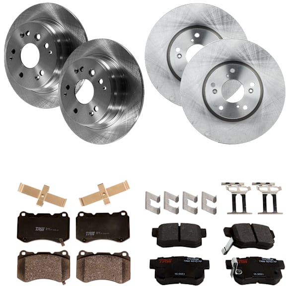 KIT-073024-404 Front and Rear Brake Disc and Pad Kit, Plain Surface, 5 Lugs, Front-309.88 mm/Rear-281.94 mm, Front-Semi-Metallic/Rear-Ceramic