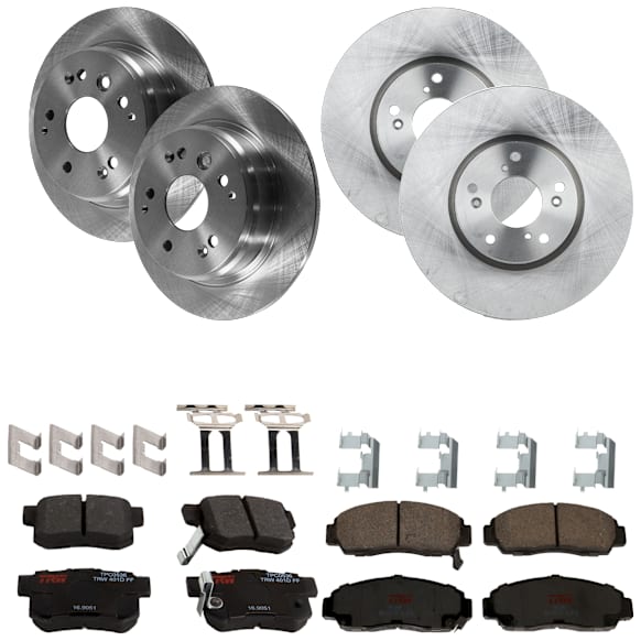KIT-073024-405 4-Wheel Set Front and Rear Brake Disc and Pad Kit, Plain Surface 5 Lugs Front-309.88 mm/Rear-281.94 mm Ceramic, Includes (4) Brake Disc and (2) Brake Pad Set