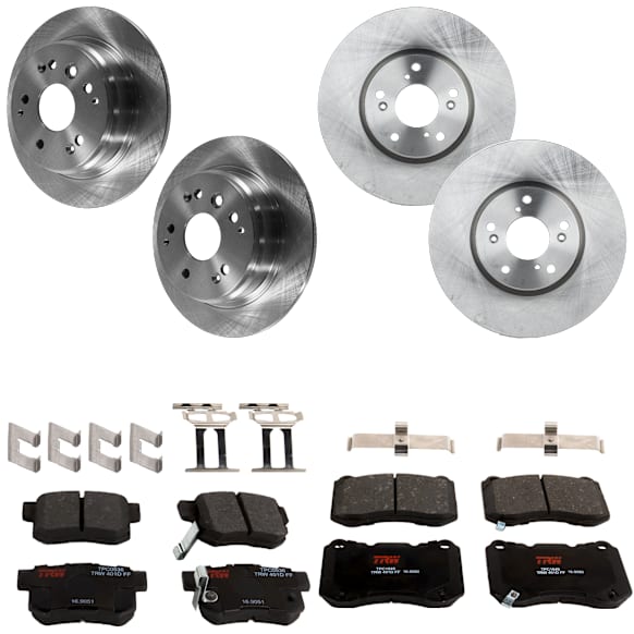 Front and Rear Brake Disc and Pad Kit, Plain Surface 5 Lugs Front-309.88 mm/Rear-281.94 mm Front-Semi-Metallic/Rear-Ceramic