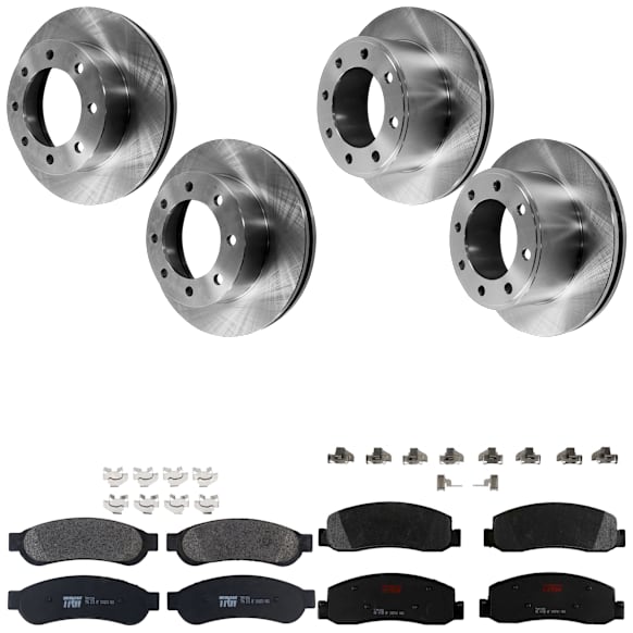 KIT-073024-4319 4-Wheel Set Front and Rear Brake Disc and Pad Kit, Plain Surface 8 Lugs Front-346.96 mm/Rear-340.11 mm Semi-metallic 4WD, Includes (4) Brake Disc and (2) Brake Pad Set