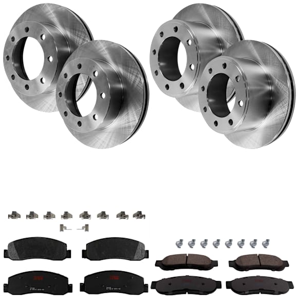KIT-073024-4322 4-Wheel Set Front and Rear Brake Disc and Pad Kit, Plain Surface 8 Lugs Front-346.96 mm/Rear-340.11 mm Semi-metallic 4WD, Includes (4) Disc and (2) Pad Set