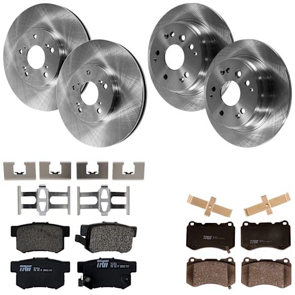 KIT-073024-434 Front and Rear Brake Disc and Pad Kit, Plain Surface, 5 Lugs, Front-299.97 mm/Rear-281.94 mm, Front-Semi-Metallic/Rear-Ceramic