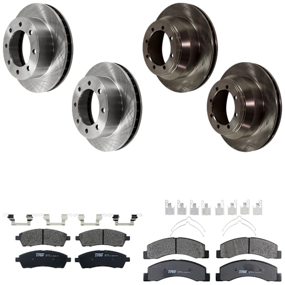 KIT-073024-4354 4-Wheel Set Front and Rear Brake Disc and Pad Kit, Plain Surface 8 Lugs Front-330.96 mm/Rear-325.88 mm Semi-metallic 4WD, Includes (4) Disc and (2) Pad Set