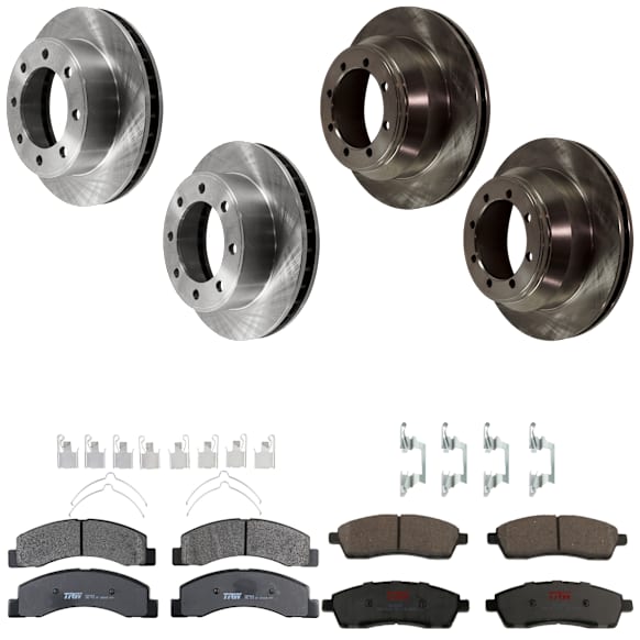 KIT-073024-4356 4-Wheel Set Front and Rear Brake Disc and Pad Kit, Plain Surface 8 Lugs Front-330.96 mm/Rear-325.88 mm Semi-metallic 4WD, Includes (4) Disc and (2) Pad Set