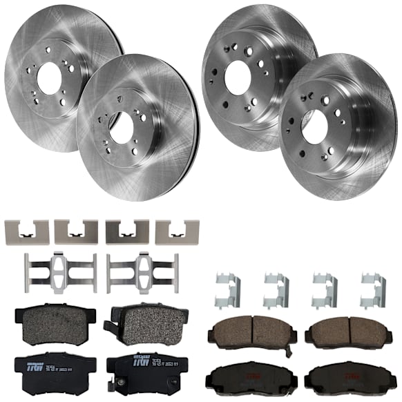 KIT-073024-435 4-Wheel Set Front and Rear Brake Disc and Pad Kit, Plain Surface 5 Lugs Front-299.97 mm/Rear-281.94 mm Ceramic, Includes (4) Brake Disc and (2) Brake Pad Set