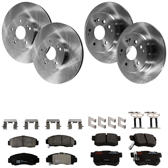 KIT-073024-439 4-Wheel Set Front and Rear Brake Disc and Pad Kit, Plain Surface 5 Lugs Front-299.97 mm/Rear-281.94 mm Ceramic, Includes (4) Brake Disc and (2) Brake Pad Set