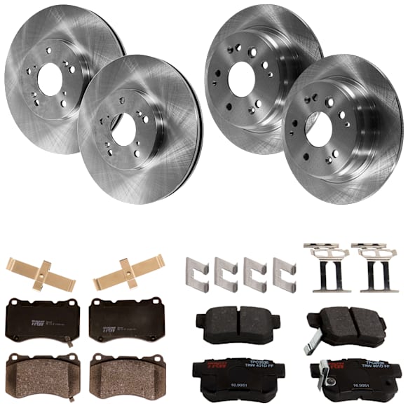 KIT-073024-440 Front and Rear Brake Disc and Pad Kit, Plain Surface, 5 Lugs, Front-299.97 mm/Rear-281.94 mm, Front-Semi-Metallic/Rear-Ceramic