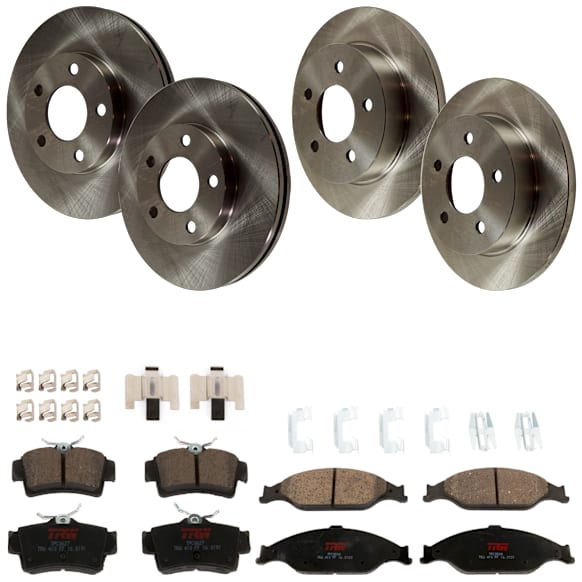 KIT-073024-4775 4-Wheel Set Front and Rear Brake Disc and Pad Kit, Plain Surface 5 Lugs Front-276 mm/Rear-266.95 mm Ceramic, Includes (4) Disc and (2) Pad Set