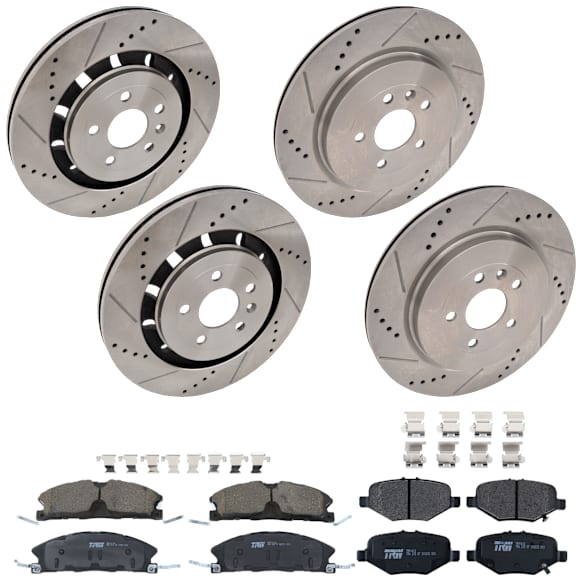 KIT-073024-4972 4-Wheel Set Front and Rear Brake Disc and Pad Kit, Cross-drilled and Slotted 5 Lugs Front-352 mm/Rear-345 mm Front-Ceramic/Rear-Semi-Metallic, Includes (4) Brake Disc and (2) Brake Pad Set