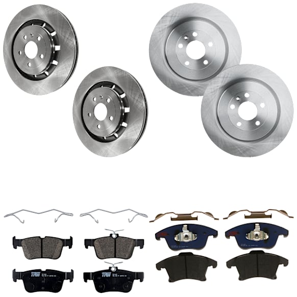 KIT-073024-4991 Front and Rear Brake Disc and Pad Kit, Plain Surface, 5 Lugs, Front and Rear-352.04 mm, Front-Semi-Metallic/Rear-Ceramic