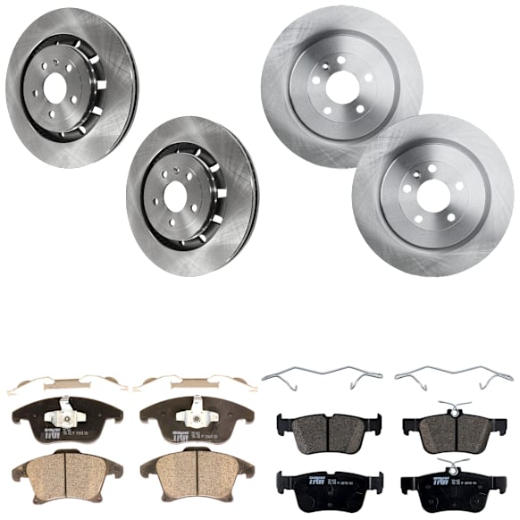 KIT-073024-4992 4-Wheel Set Front and Rear Brake Disc and Pad Kit, Plain Surface 5 Lugs Front and Rear-352.04 mm Ceramic, Includes (4) Brake Disc and (2) Brake Pad Set