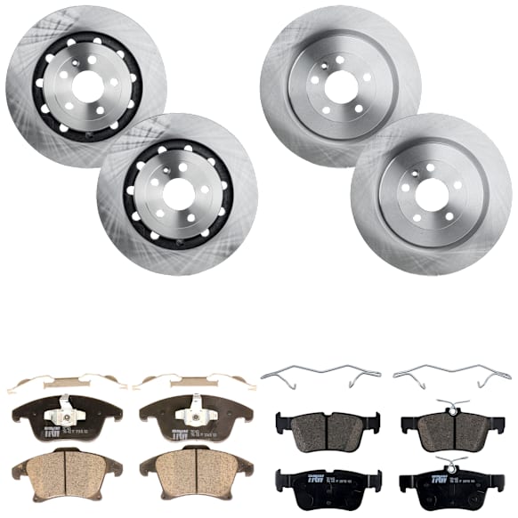 KIT-073024-5008 4-Wheel Set Front and Rear Brake Disc and Pad Kit, Plain Surface 5 Lugs Front and Rear-352.04 mm Ceramic, Includes (4) Brake Disc and (2) Brake Pad Set