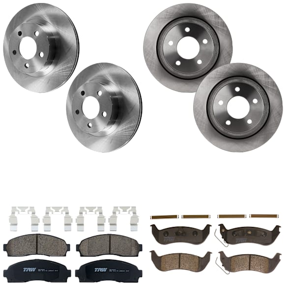 KIT-073024-5059 4-Wheel Set Brake Disc and Pad Kit, Plain Surface 5 Lugs Front-305.05 mm/Rear-295.15 mm Ceramic 4WD, Includes (4) Disc and (2) Pad Set