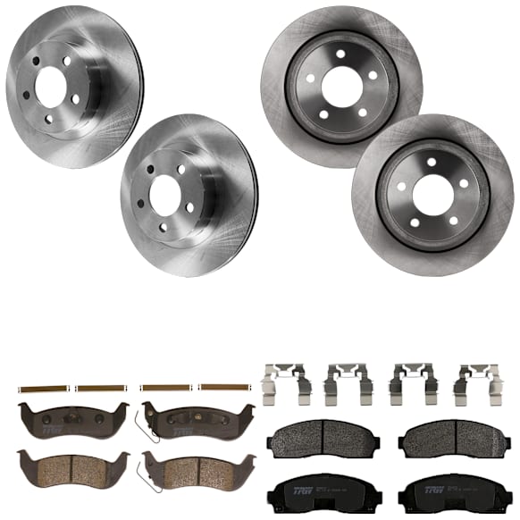 KIT-073024-5060 4-Wheel Set Brake Disc and Pad Kit, Plain Surface 5 Lugs Front-305.05 mm/Rear-295.15 mm Front-Semi-Metallic/Rear-Ceramic 4WD, Includes (4) Disc and (2) Pad Set
