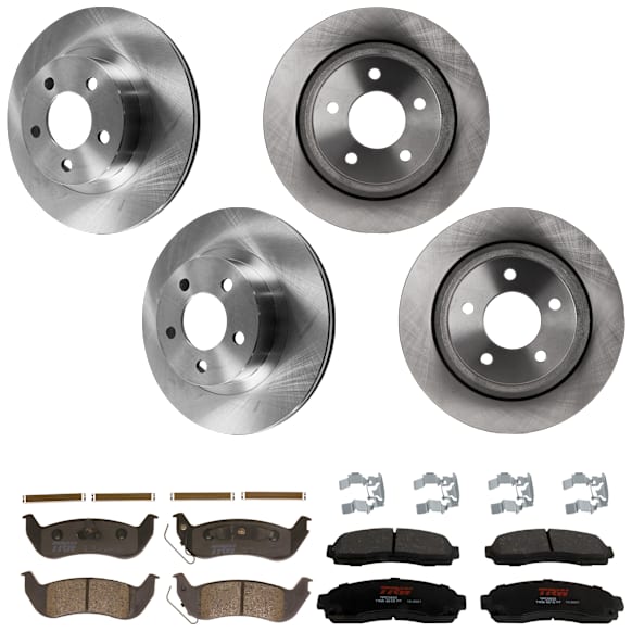 KIT-073024-5061 4-Wheel Set Brake Disc and Pad Kit, Plain Surface 5 Lugs Front-305.05 mm/Rear-295.15 mm Ceramic 4WD, Includes (4) Disc and (2) Pad Set