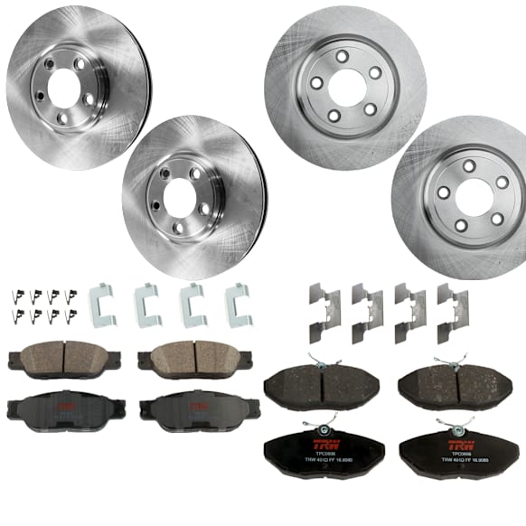 KIT-073024-5117 4-Wheel Set Front and Rear Brake Disc and Pad Kit, Plain Surface 5 Lugs Front-299.97 mm/Rear-288.04 mm Semi-metallic, Includes (4) Brake Disc and (2) Brake Pad Set