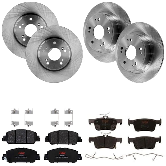 KIT-073024-5236 4-Wheel Set Front and Rear Brake Disc and Pad Kit, Plain Surface 5 Lugs Front-293.12 mm/Rear-281.69 mm Ceramic, Includes (4) Brake Disc and (2) Brake Pad Set